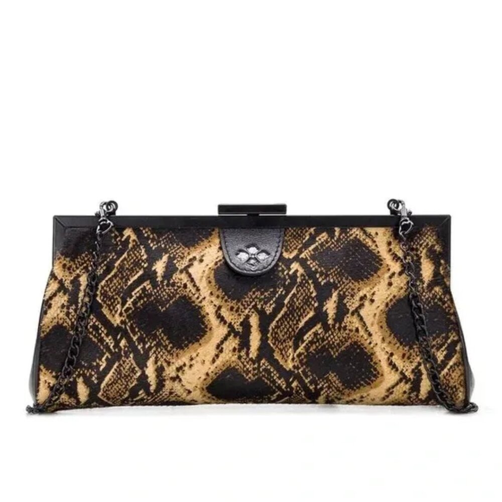 Patricia Nash Athena Python Embossed Calf Hair & Black Leather Clutch Crossbody